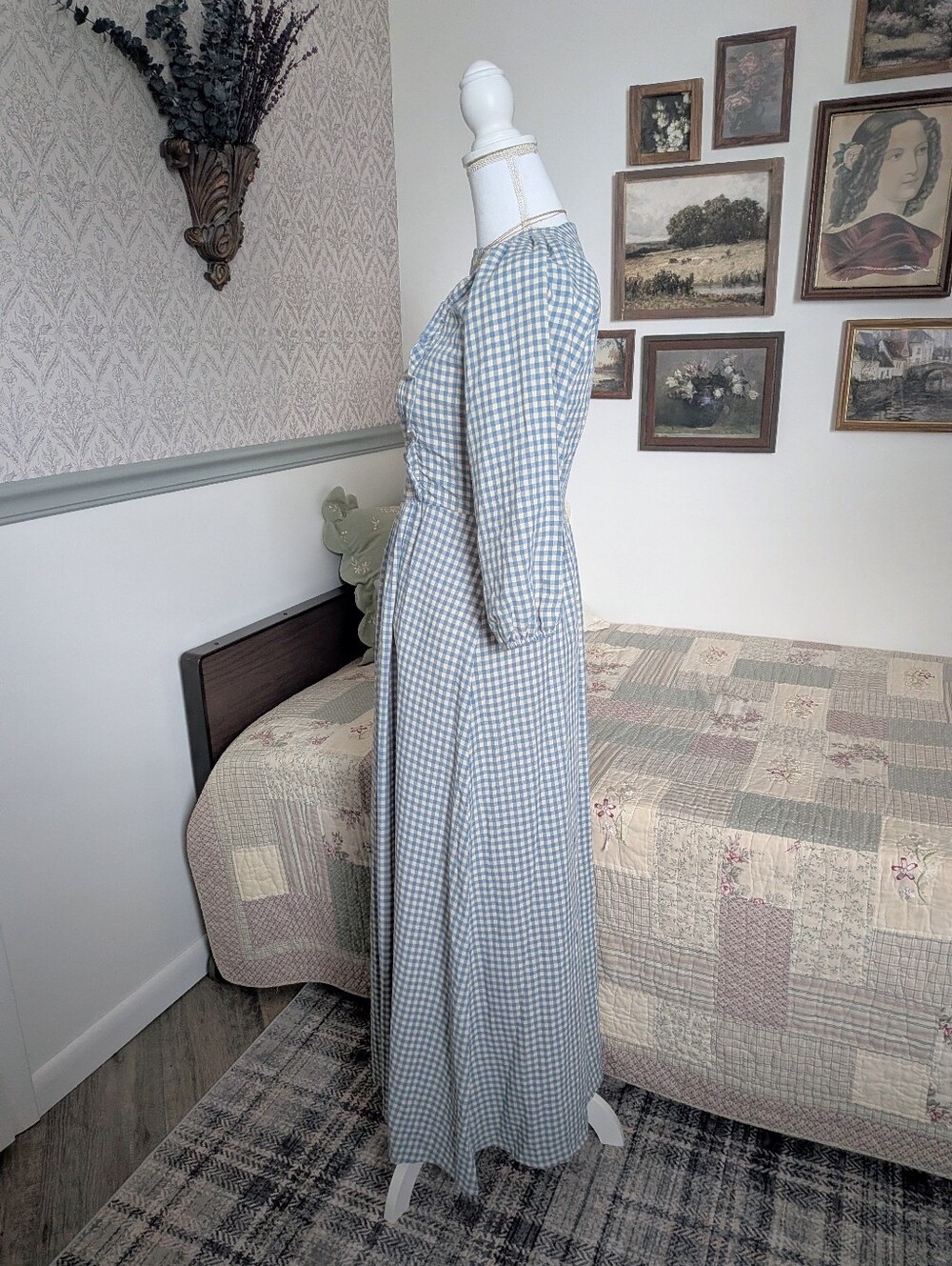 Concept Blue Gingham Prairie Maxi Dress Cottagecore Smocked XS NWT - Picture 2 of 7